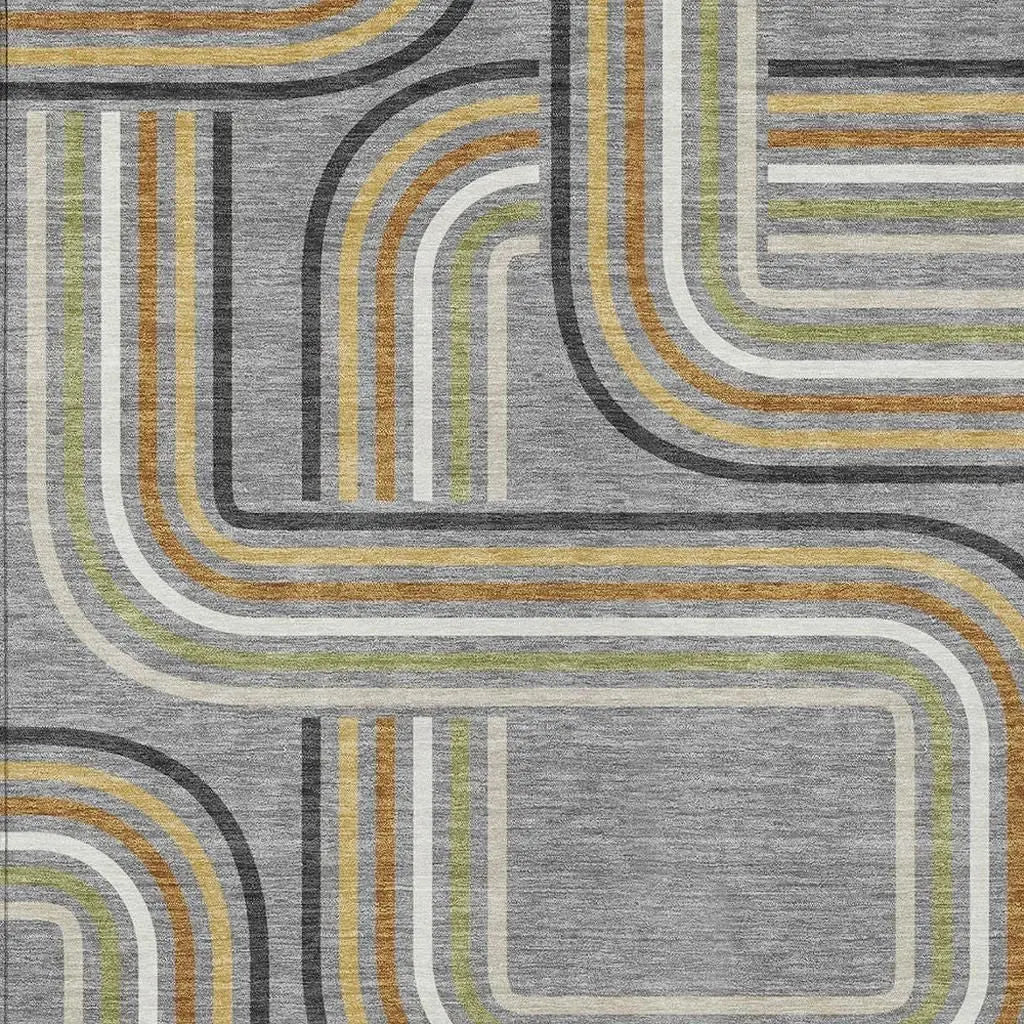 9' X 12' Gray And Silver Geometric Washable Indoor Outdoor Area Rug Homeroots Outdoor