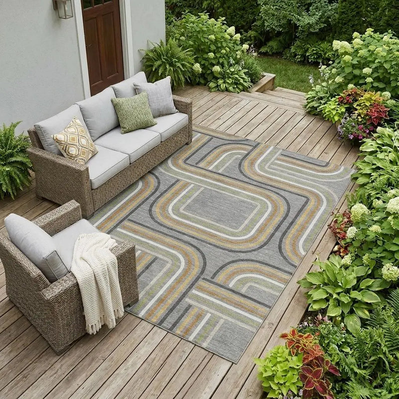 9' X 12' Gray And Silver Geometric Washable Indoor Outdoor Area Rug Homeroots Outdoor