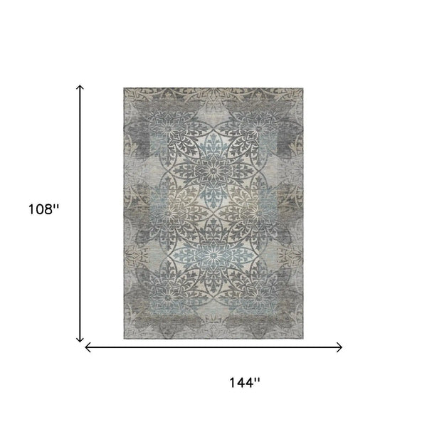 9' X 12' Gray And Silver Oriental Washable Indoor Outdoor Area Rug Homeroots Outdoor