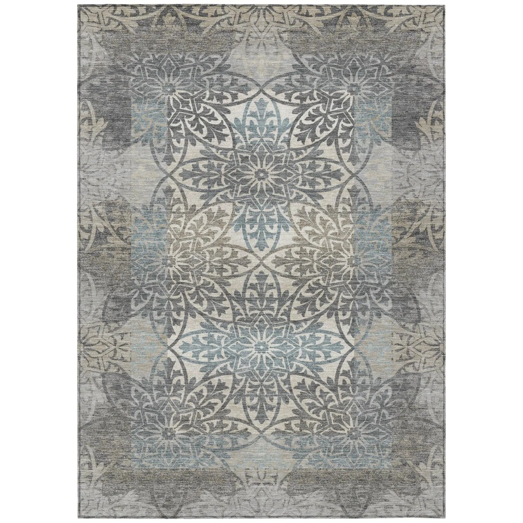 9' X 12' Gray And Silver Oriental Washable Indoor Outdoor Area Rug Homeroots Outdoor