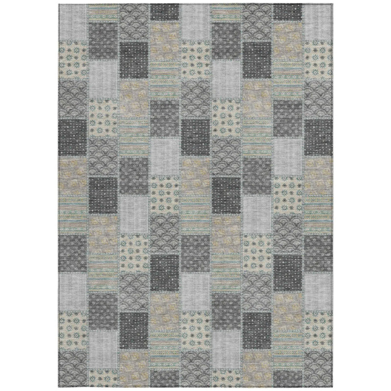 9' X 12' Gray And Silver Patchwork Washable Indoor Outdoor Area Rug Homeroots Outdoor