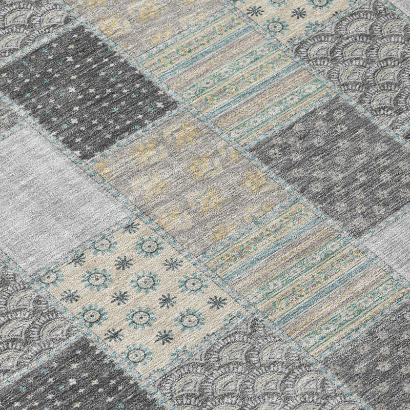 9' X 12' Gray And Silver Patchwork Washable Indoor Outdoor Area Rug Homeroots Outdoor