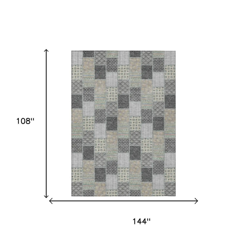 9' X 12' Gray And Silver Patchwork Washable Indoor Outdoor Area Rug Homeroots Outdoor