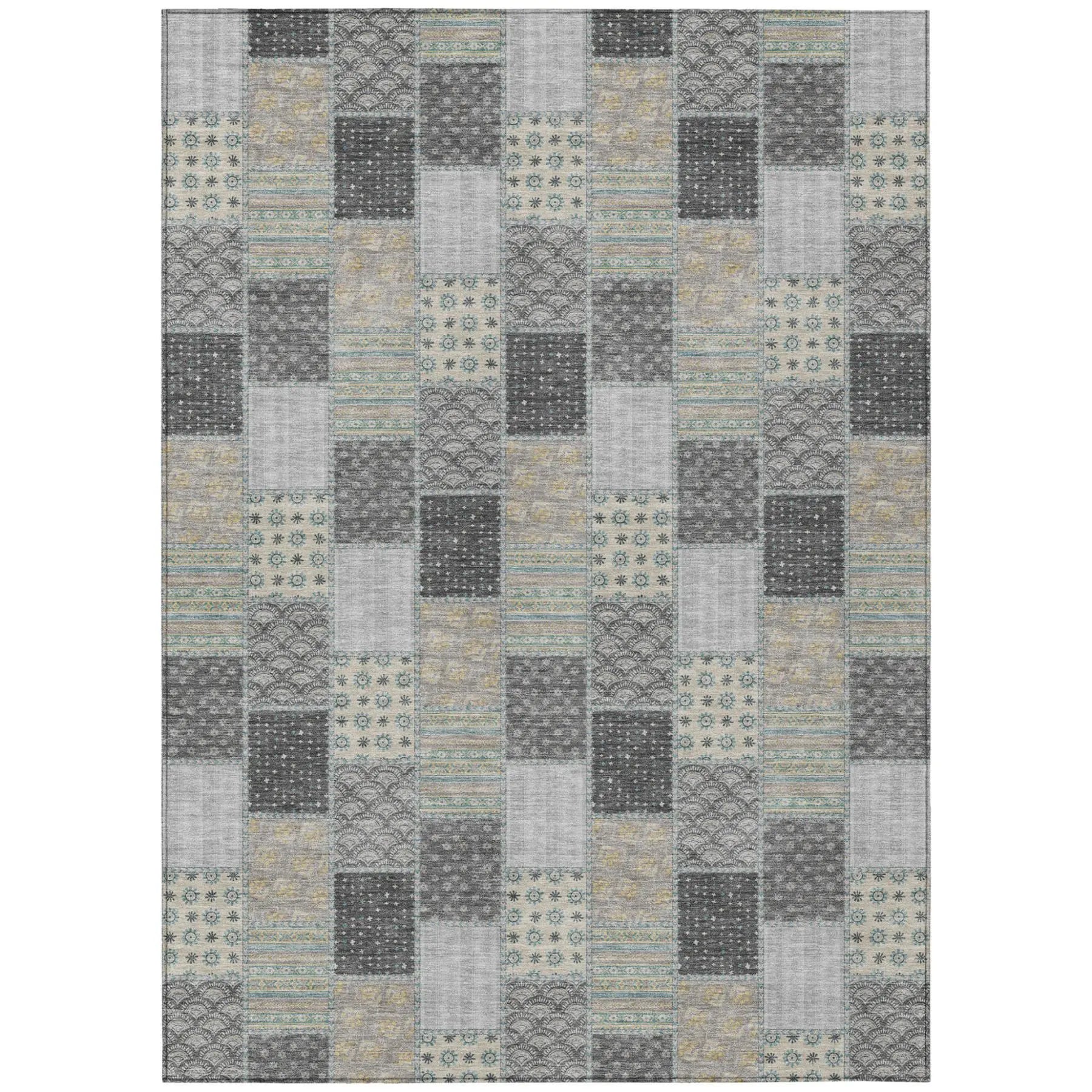 9' X 12' Gray And Silver Patchwork Washable Indoor Outdoor Area Rug Homeroots Outdoor