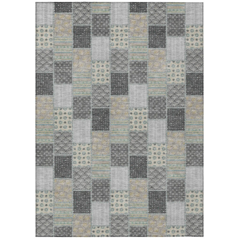 9' X 12' Gray And Silver Patchwork Washable Indoor Outdoor Area Rug Homeroots Outdoor