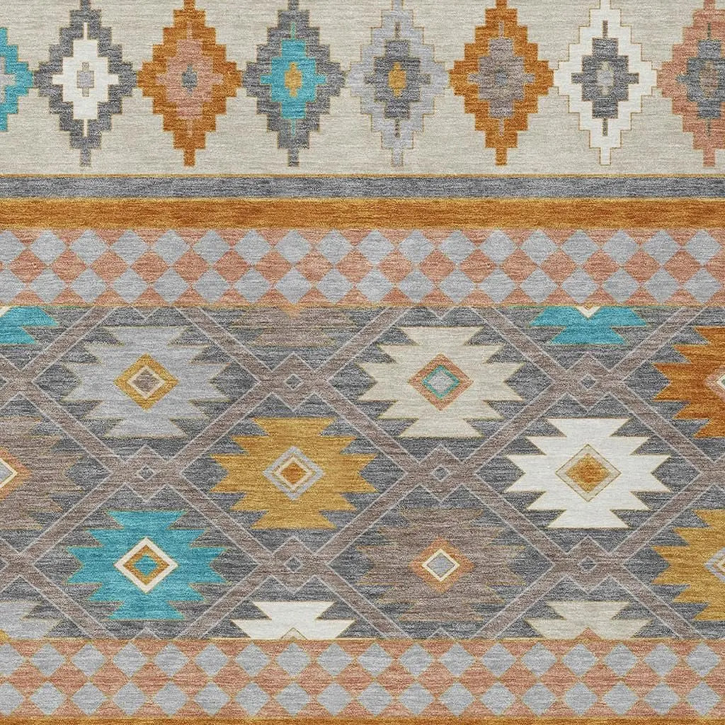9' X 12' Gray And Silver Southwestern Washable Indoor Outdoor Area Rug Homeroots Outdoor