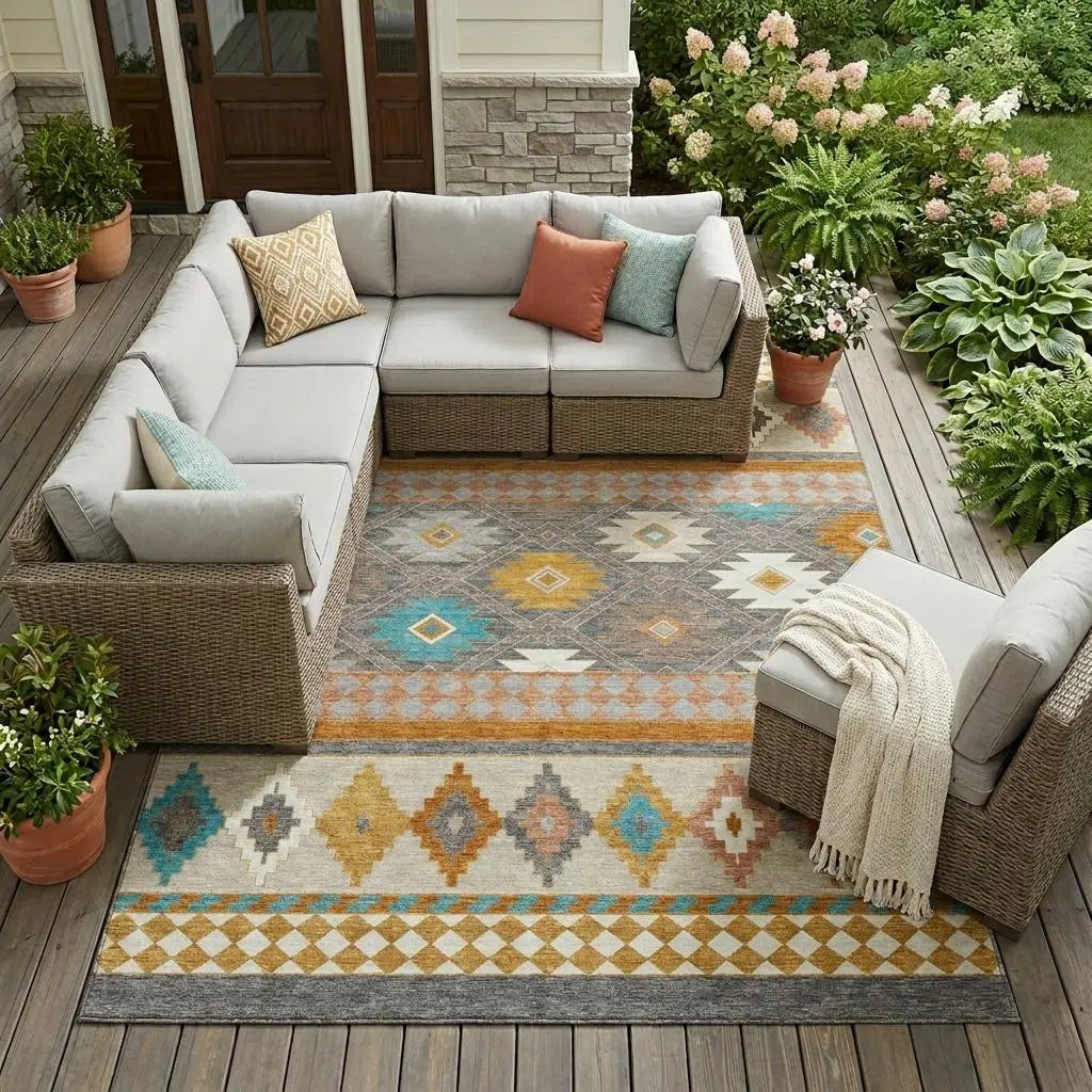 9' X 12' Gray And Silver Southwestern Washable Indoor Outdoor Area Rug Homeroots Outdoor
