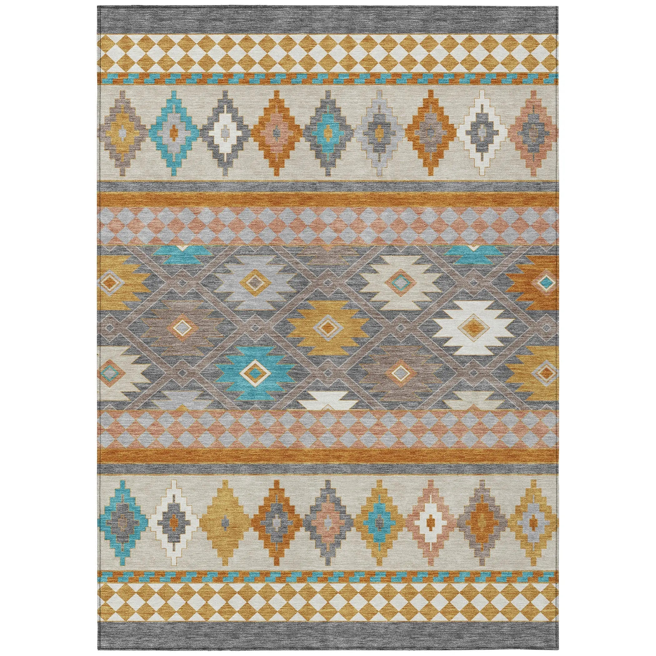 9' X 12' Gray And Silver Southwestern Washable Indoor Outdoor Area Rug Homeroots Outdoor