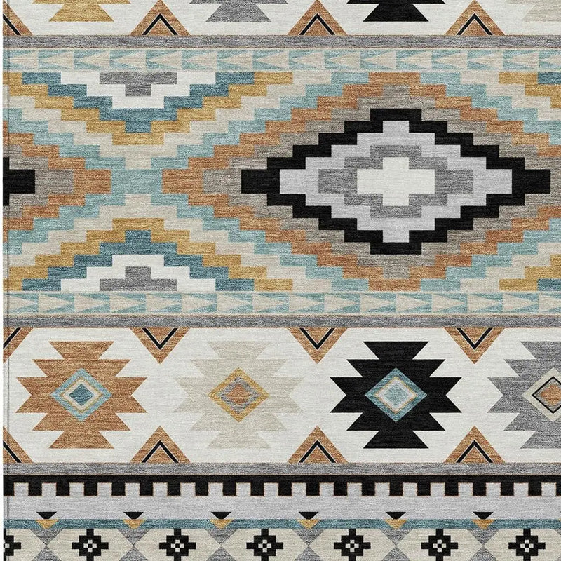 9' X 12' Gray And Silver Southwestern Washable Indoor Outdoor Area Rug Homeroots Outdoor
