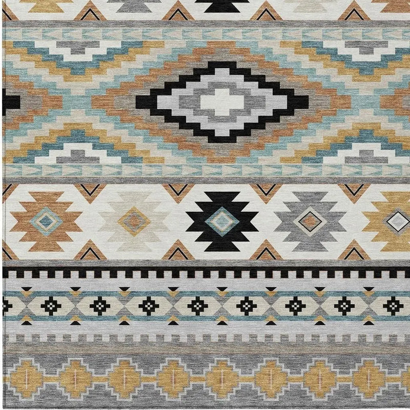 9' X 12' Gray And Silver Southwestern Washable Indoor Outdoor Area Rug Homeroots Outdoor