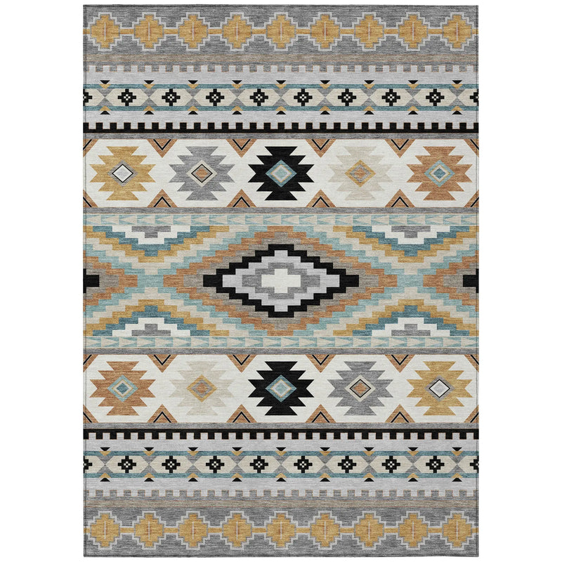 9' X 12' Gray And Silver Southwestern Washable Indoor Outdoor Area Rug Homeroots Outdoor