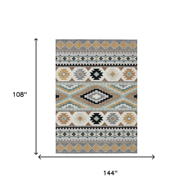 9' X 12' Gray And Silver Southwestern Washable Indoor Outdoor Area Rug Homeroots Outdoor