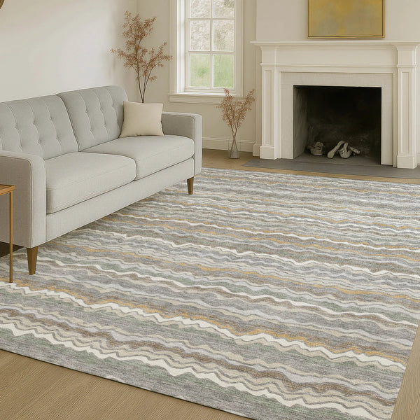 9' X 12' Gray And Silver Striped Washable Indoor Outdoor Area Rug Homeroots Outdoor