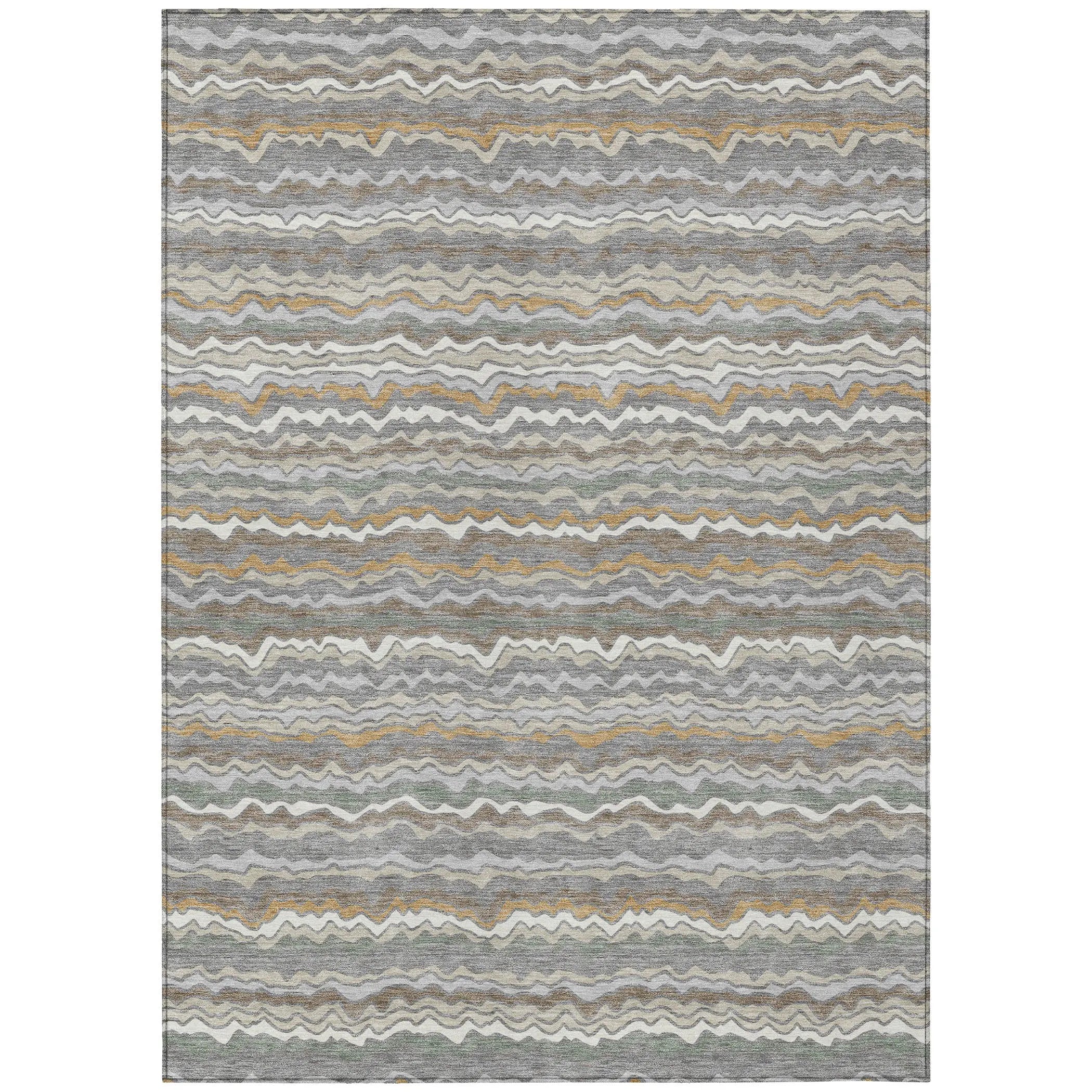 9' X 12' Gray And Silver Striped Washable Indoor Outdoor Area Rug Homeroots Outdoor