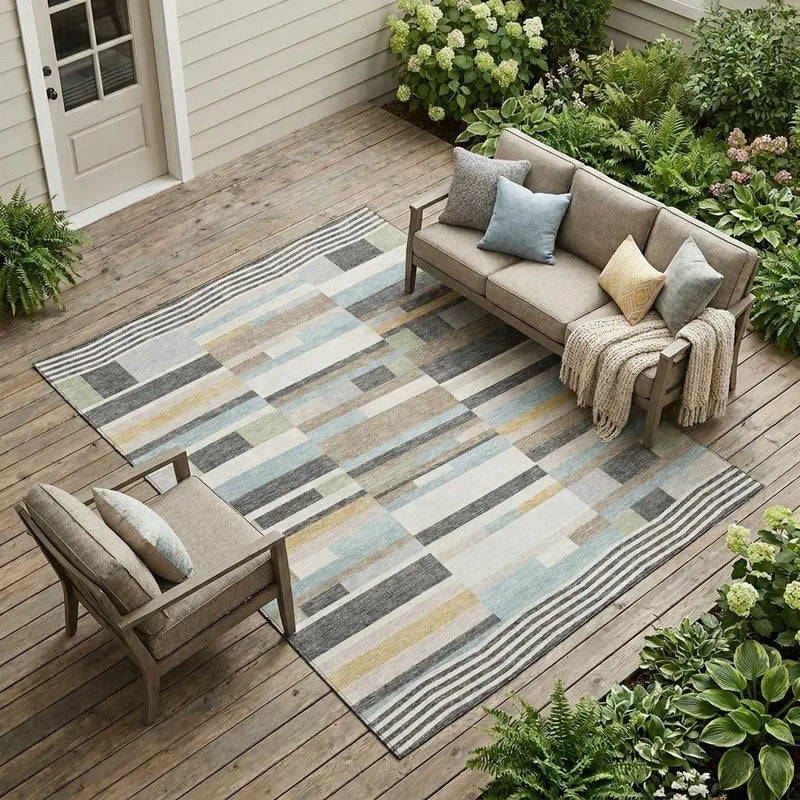 9' X 12' Gray And Silver Striped Washable Indoor Outdoor Area Rug Homeroots Outdoor