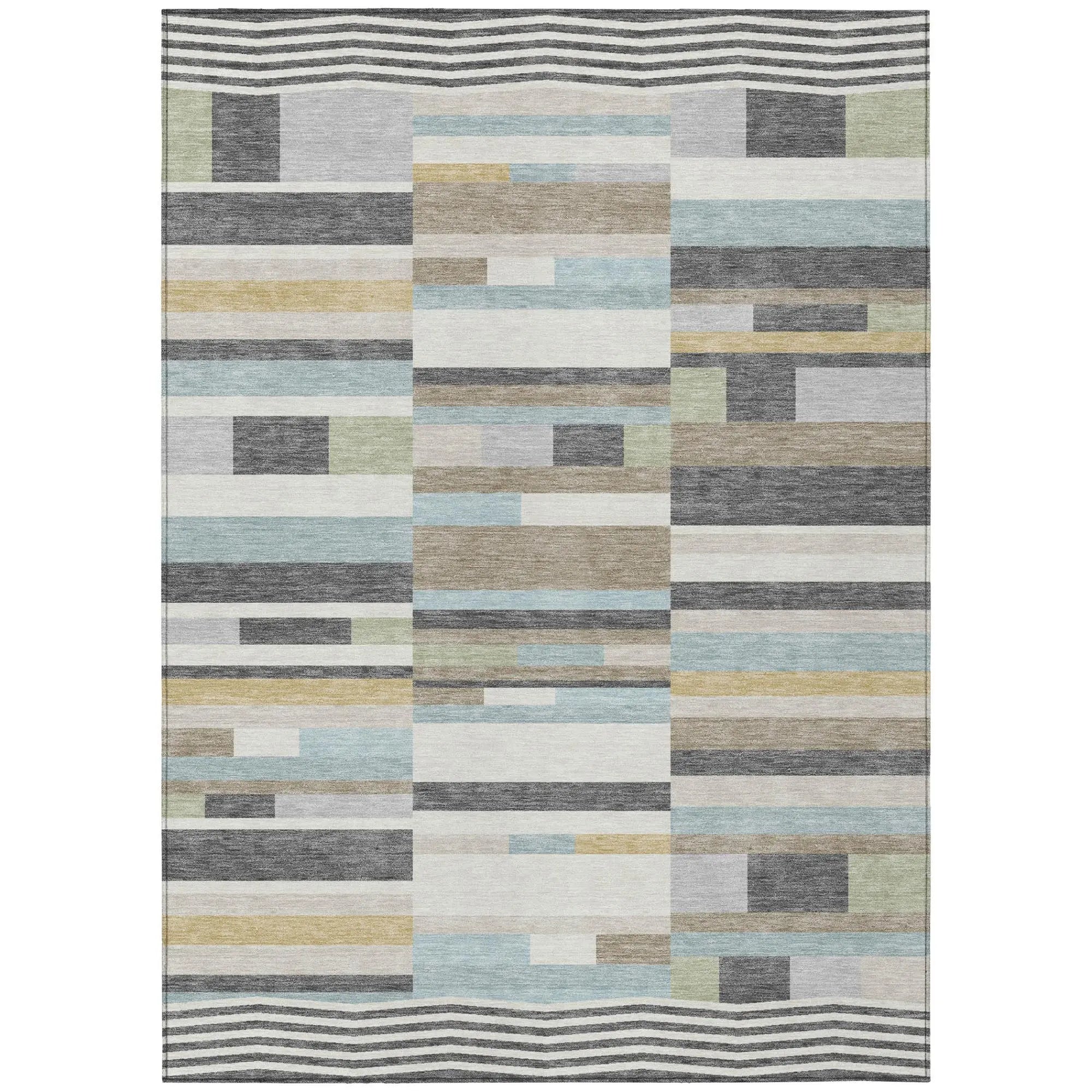 9' X 12' Gray And Silver Striped Washable Indoor Outdoor Area Rug Homeroots Outdoor