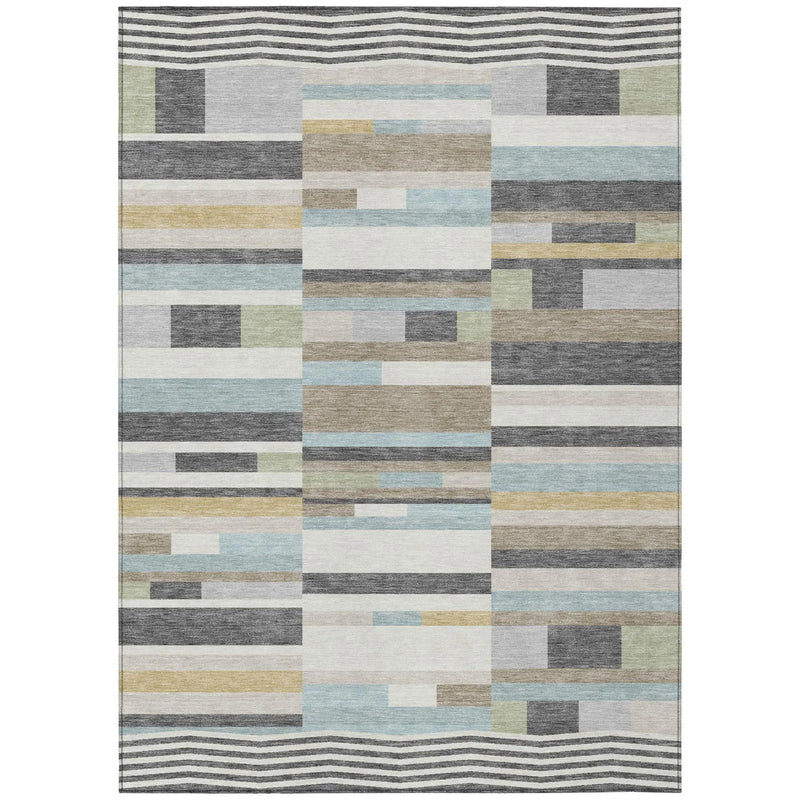 9' X 12' Gray And Silver Striped Washable Indoor Outdoor Area Rug Homeroots Outdoor