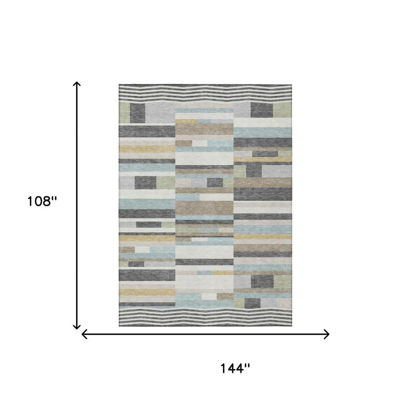 9' X 12' Gray And Silver Striped Washable Indoor Outdoor Area Rug Homeroots Outdoor