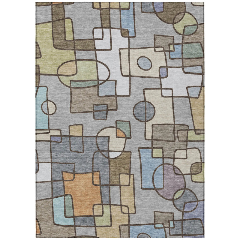 9' X 12' Gray And Sky Blue Geometric Washable Indoor Outdoor Area Rug Homeroots Outdoor