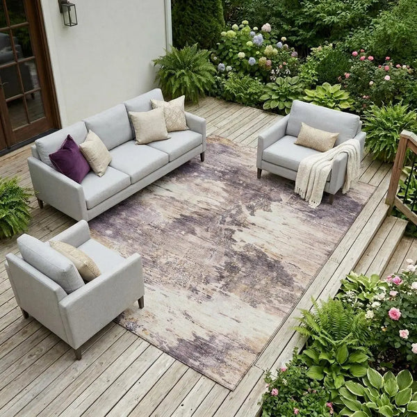 9' X 12' Gray And Tan Abstract Washable Indoor Outdoor Area Rug Homeroots Outdoor