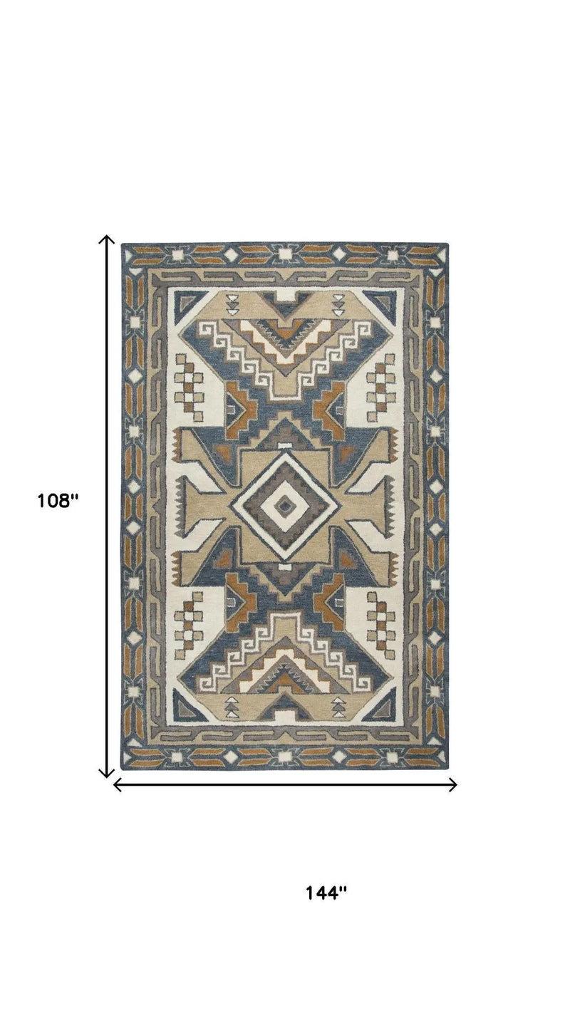 9' X 12' Gray And Tan Wool Tribal Hand Tufted Area Rug Homeroots Home Decor