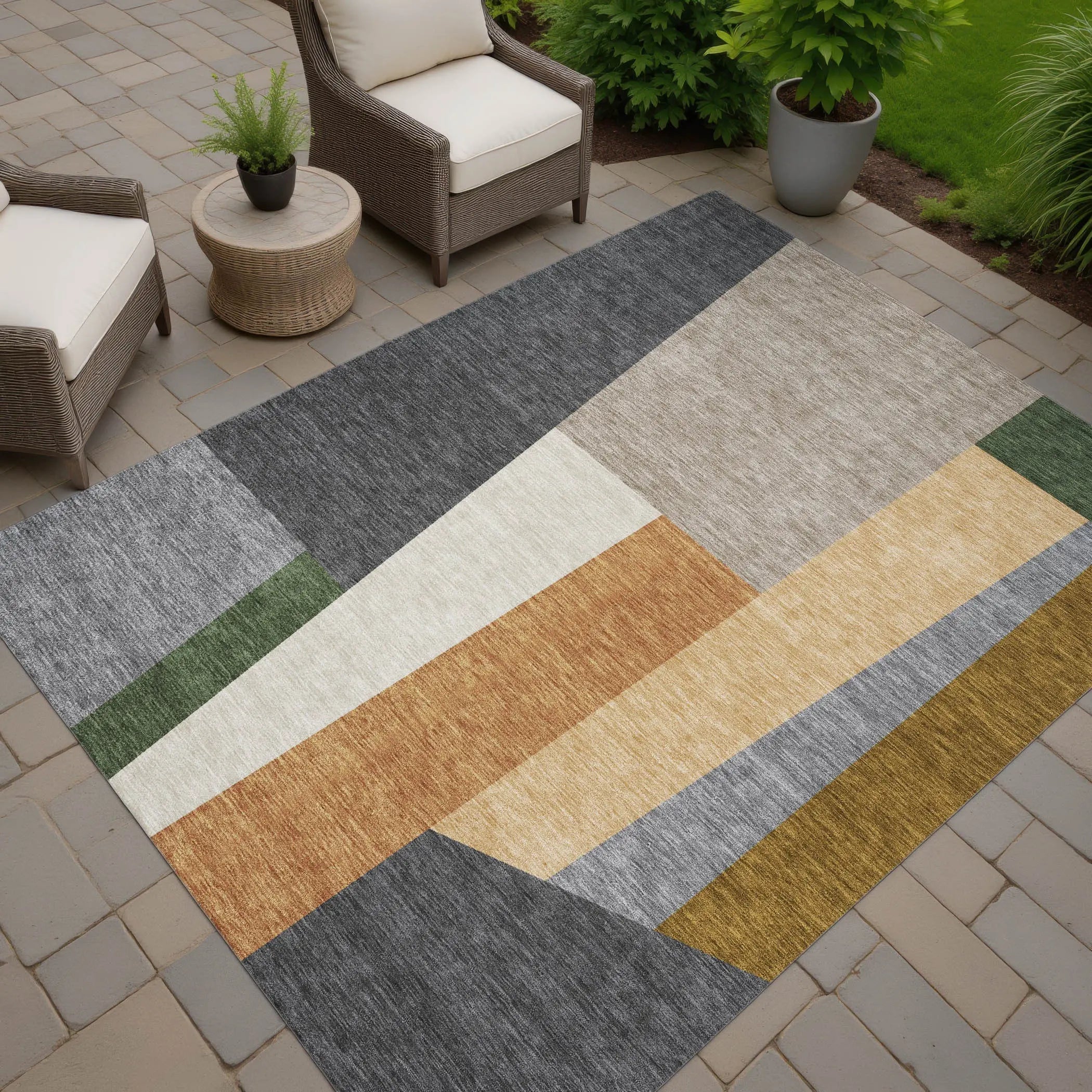 9' X 12' Gray And Taupe Geometric Washable Indoor Outdoor Area Rug Homeroots Outdoor