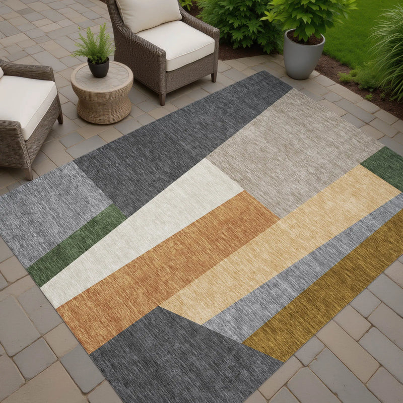 9' X 12' Gray And Taupe Geometric Washable Indoor Outdoor Area Rug Homeroots Outdoor
