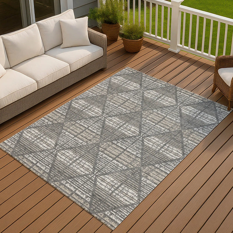 9' X 12' Gray And Taupe Geometric Washable Indoor Outdoor Area Rug Homeroots Outdoor