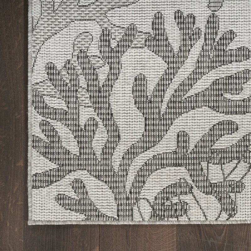 9' X 12' Gray Black And Ivory Nautical Indoor Outdoor Area Rug Homeroots Outdoor