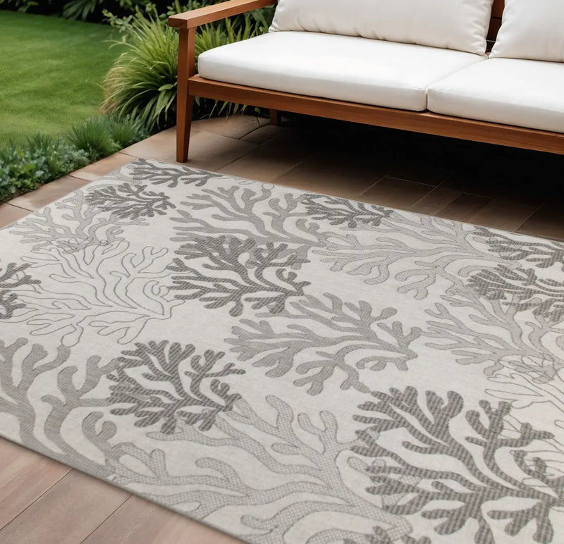 9' X 12' Gray Black And Ivory Nautical Indoor Outdoor Area Rug Homeroots Outdoor