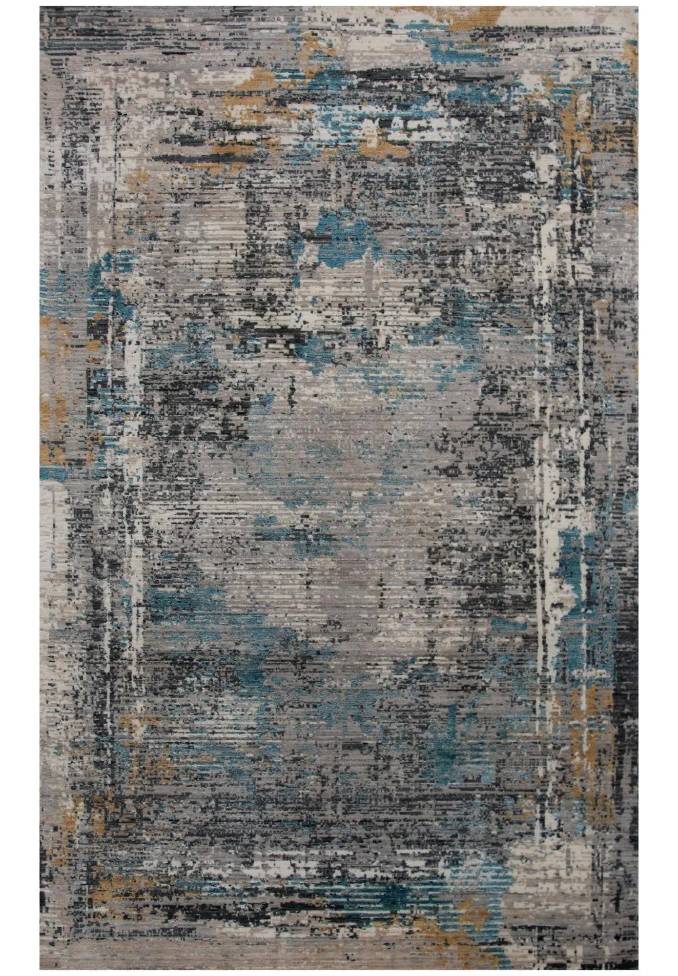 9' X 12' Gray Black Yellow Blue And Ivory New Zealand Lambs Wool Abstract Hand Carved Handmade Area Rug Homeroots Home Decor