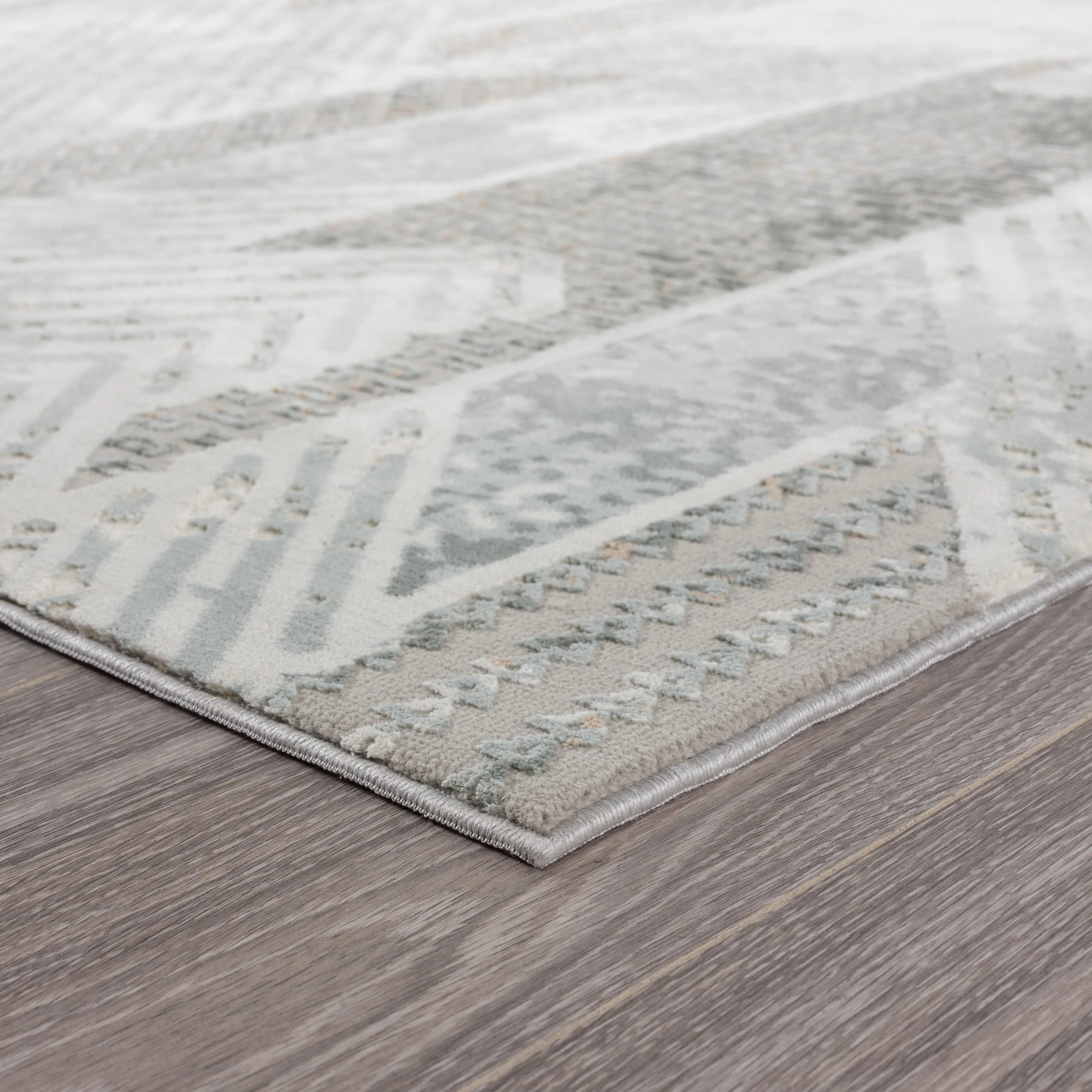 9' X 12' Gray Blue And Cream Geometric Distressed Stain Resistant Area Rug Homeroots Home Decor