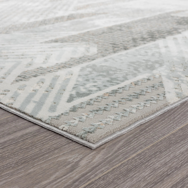9' X 12' Gray Blue And Cream Geometric Distressed Stain Resistant Area Rug Homeroots Home Decor