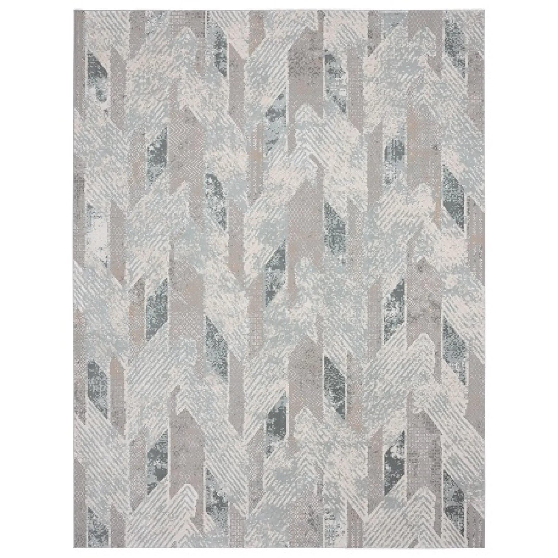 9' X 12' Gray Blue And Cream Geometric Distressed Stain Resistant Area Rug Homeroots Home Decor
