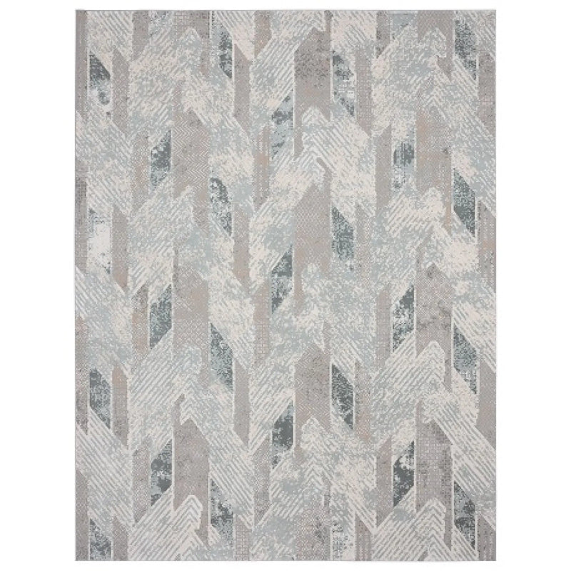 9' X 12' Gray Blue And Cream Geometric Distressed Stain Resistant Area Rug Homeroots Home Decor