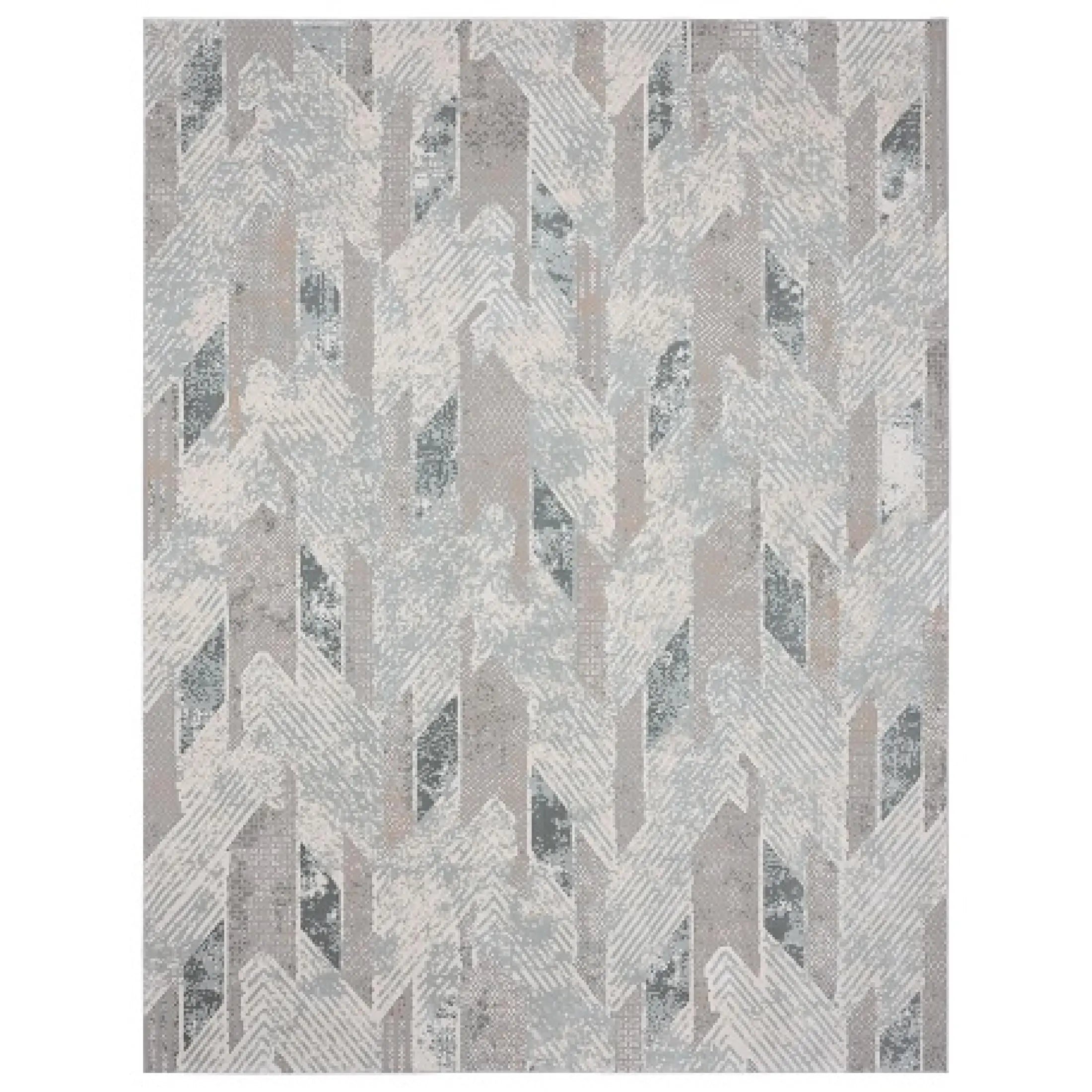 9' X 12' Gray Blue And Cream Geometric Distressed Stain Resistant Area Rug Homeroots Home Decor