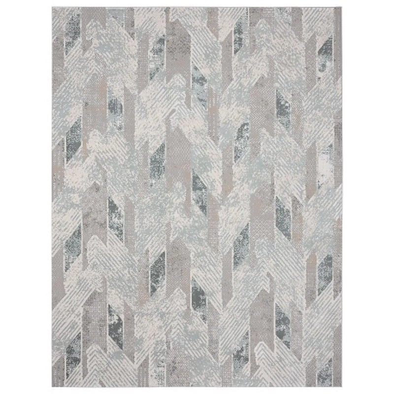 9' X 12' Gray Blue And Cream Geometric Distressed Stain Resistant Area Rug Homeroots Home Decor