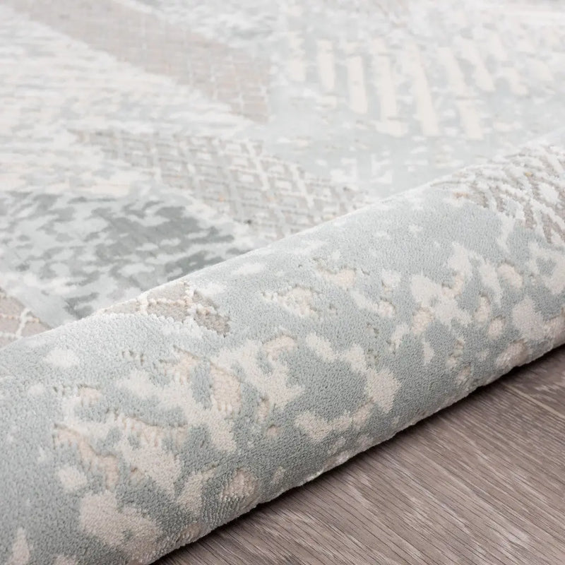 9' X 12' Gray Blue And Cream Geometric Distressed Stain Resistant Area Rug Homeroots Home Decor