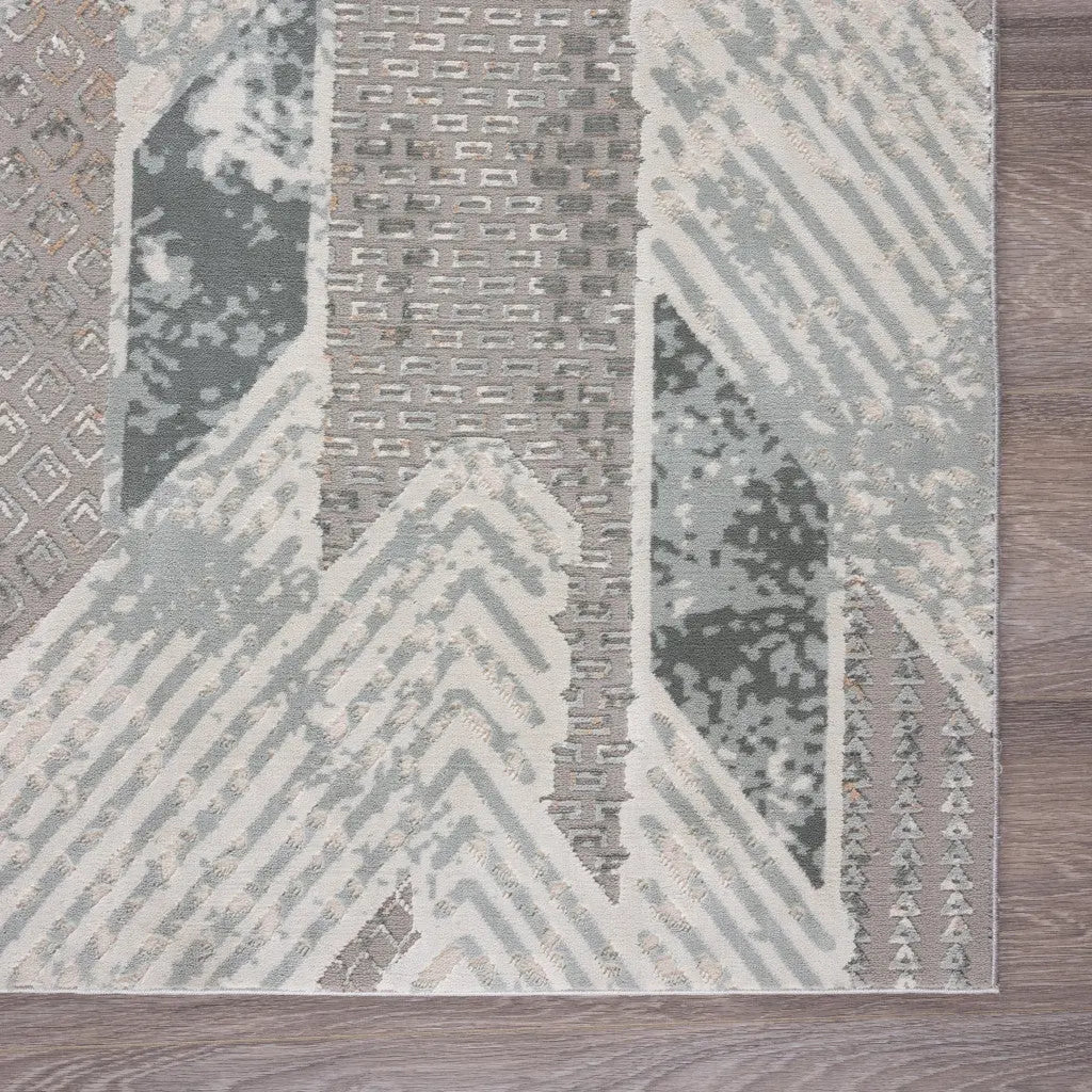 9' X 12' Gray Blue And Cream Geometric Distressed Stain Resistant Area Rug Homeroots Home Decor