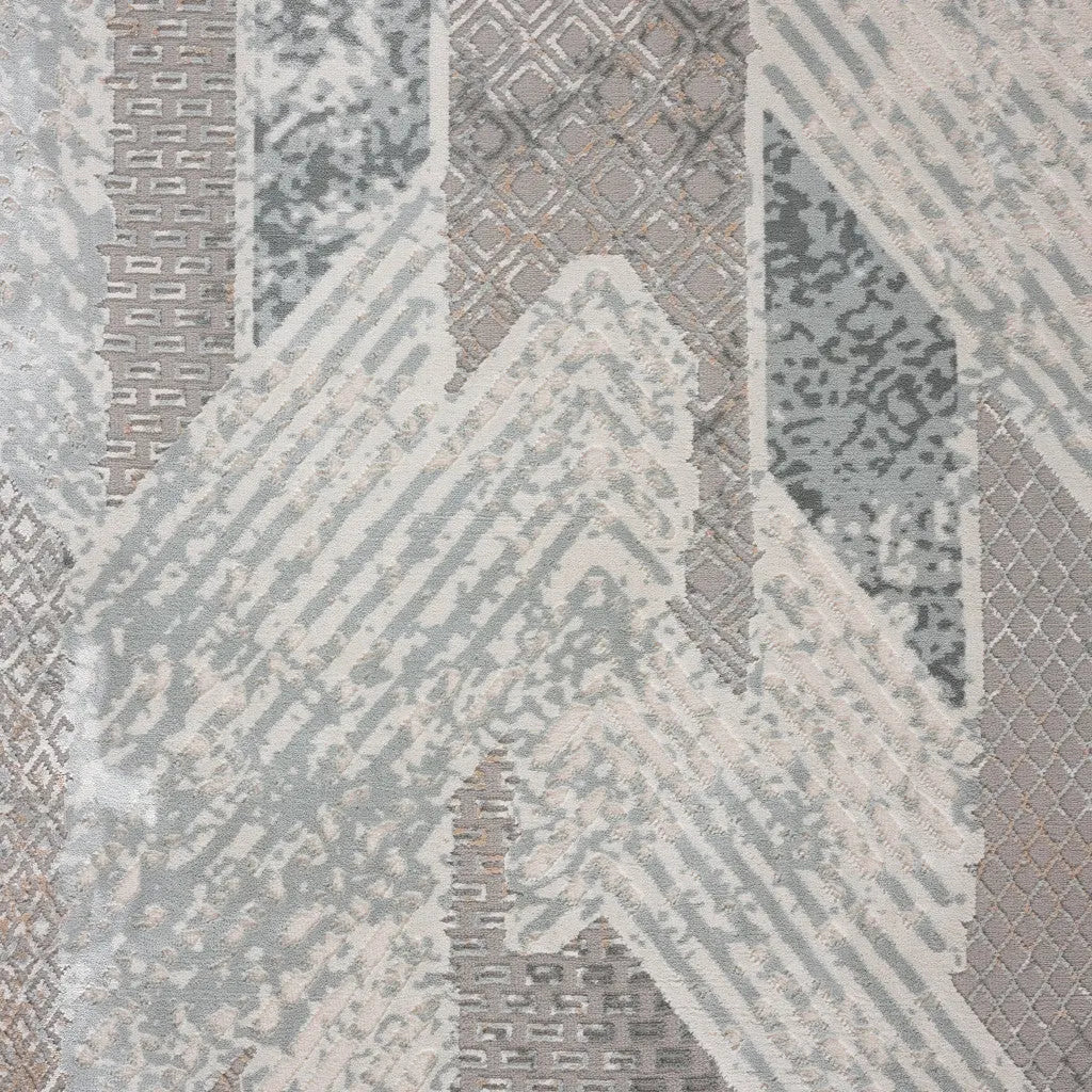 9' X 12' Gray Blue And Cream Geometric Distressed Stain Resistant Area Rug Homeroots Home Decor