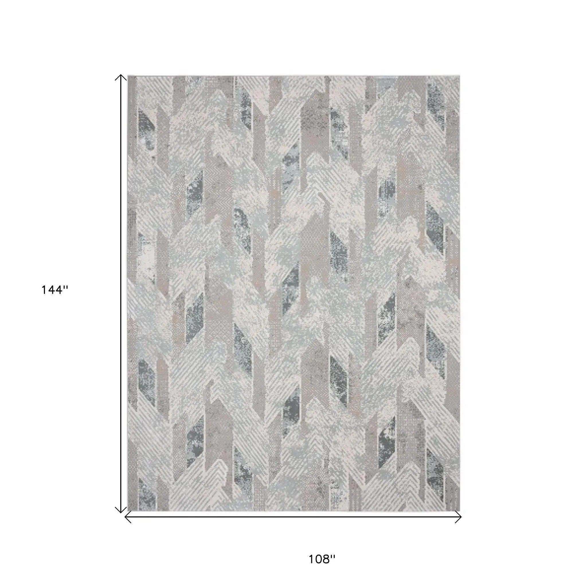 9' X 12' Gray Blue And Cream Geometric Distressed Stain Resistant Area Rug Homeroots Home Decor