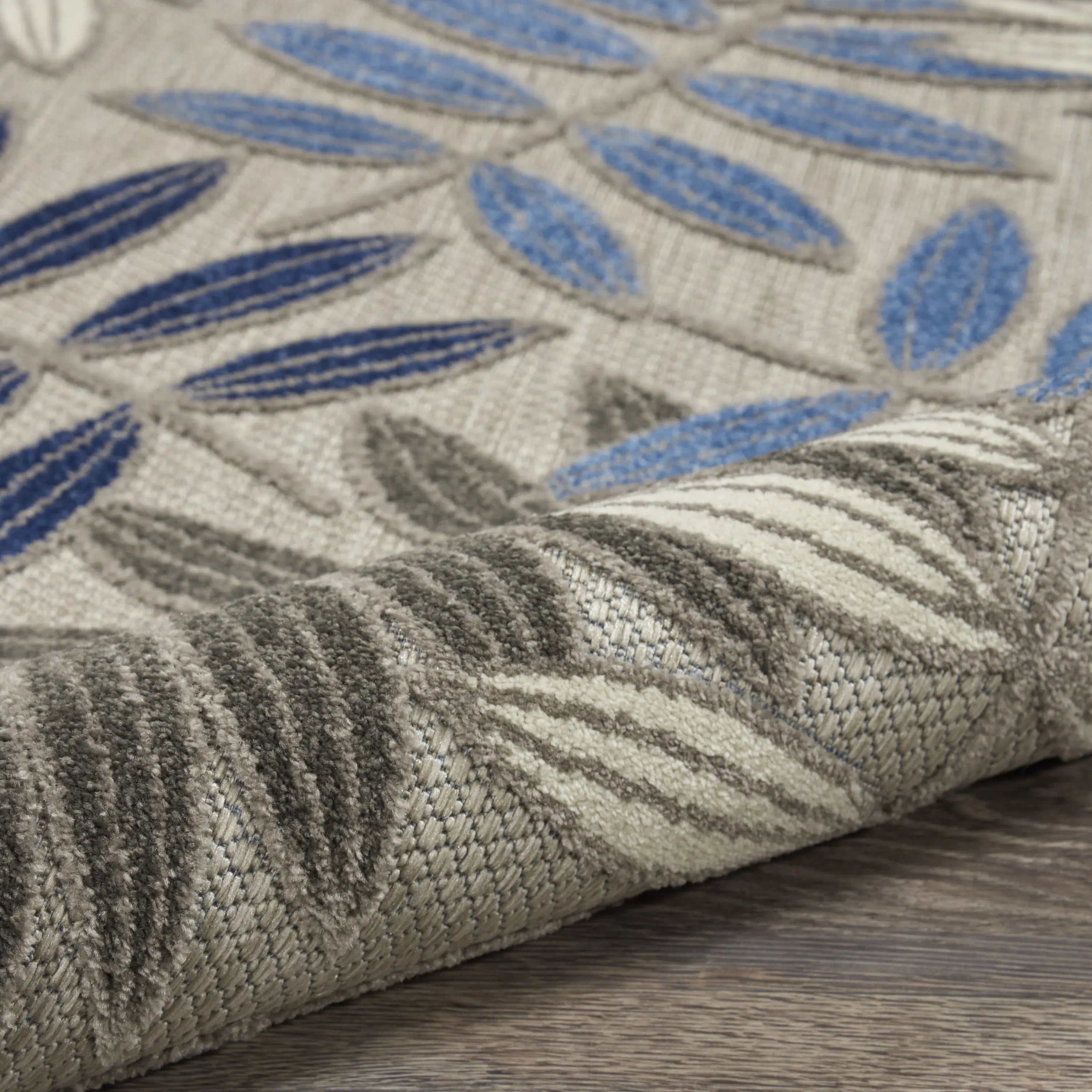9' X 12' Gray Blue And Turquoise Palm Leaf Indoor Outdoor Area Rug Homeroots Outdoor