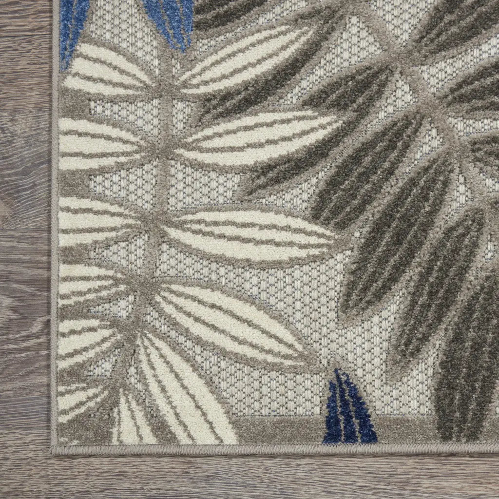 9' X 12' Gray Blue And Turquoise Palm Leaf Indoor Outdoor Area Rug Homeroots Outdoor
