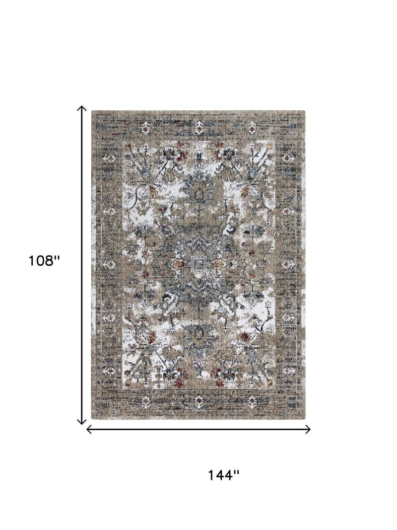 9' X 12' Gray Blue Orange Red And Ivory Medallion Hand Carved Handmade Area Rug Homeroots Home Decor