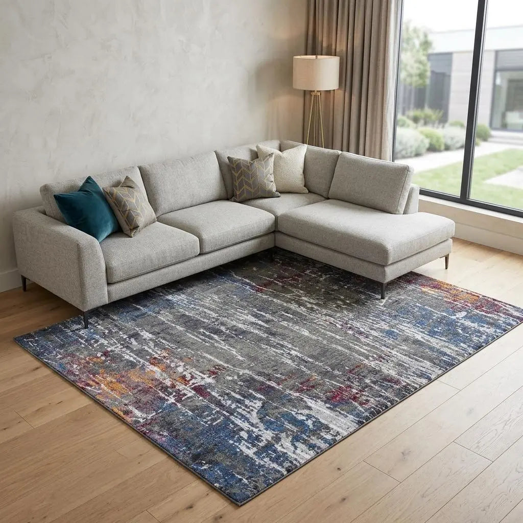 9' X 12' Gray Blue Pink Ivory And Orange Abstract Hand Carved Handmade Area Rug Homeroots Home Decor