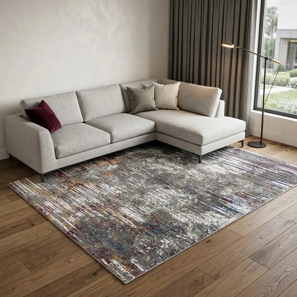 9' X 12' Gray Burgundy Orange Blue And Ivory Abstract Hand Carved Handmade Area Rug Homeroots Home Decor