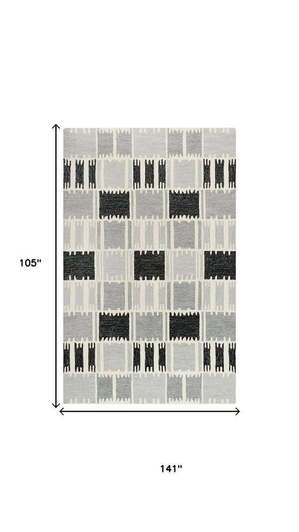 9' X 12' Gray Ivory And Charcoal Wool Geometric Hand Tufted Area Rug Homeroots Home Decor