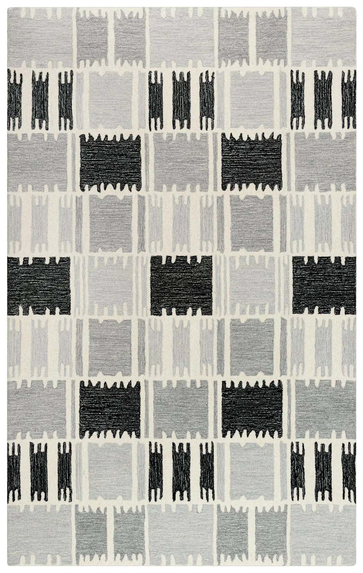 9' X 12' Gray Ivory And Charcoal Wool Geometric Hand Tufted Area Rug Homeroots Home Decor