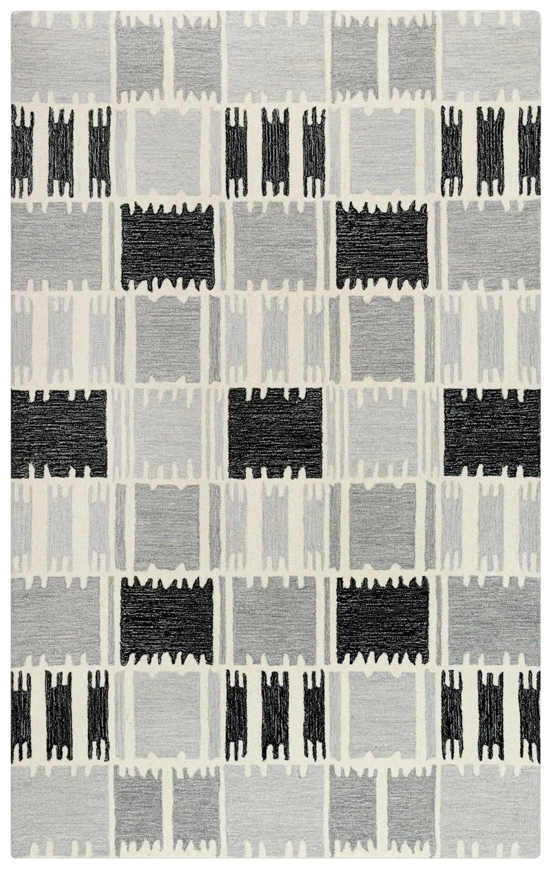 9' X 12' Gray Ivory And Charcoal Wool Geometric Hand Tufted Area Rug Homeroots Home Decor