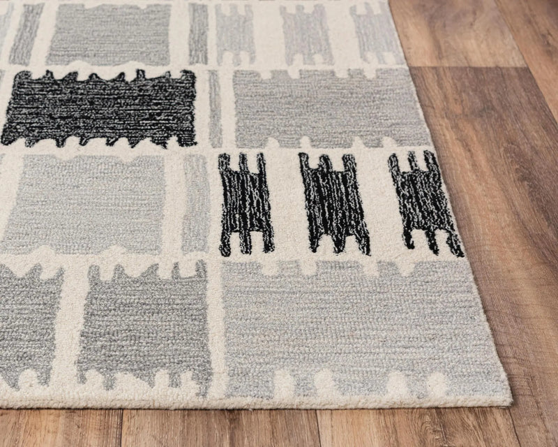 9' X 12' Gray Ivory And Charcoal Wool Geometric Hand Tufted Area Rug Homeroots Home Decor